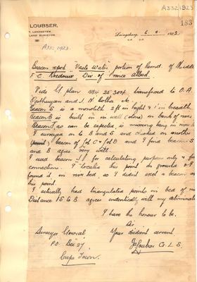 Scan of Surveyor's report, A.332/1923 (report), 6 February 1923