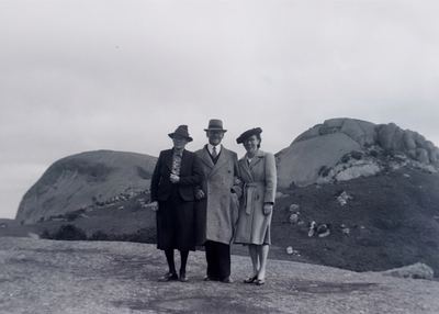 ANNA TOBIA JEANNE JOUBERT (1915-1974) arm in arm with her parents on the granite of Paarl Rock. Her father...