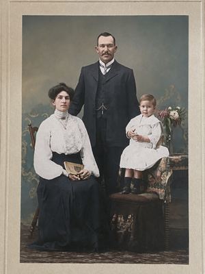 A studio portrait of JOHANNA FREDRICKA MALHERBE (1875-1959) and ALMERO JACOBUS HITGE OOSTHUIZEN (1878-1961) with...
