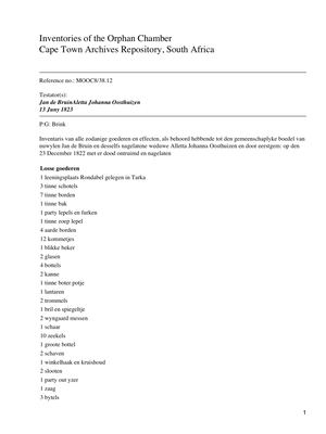 Skandering van Boedelinventaris, akte MOOC8/38.12, 13 Junie 1823
