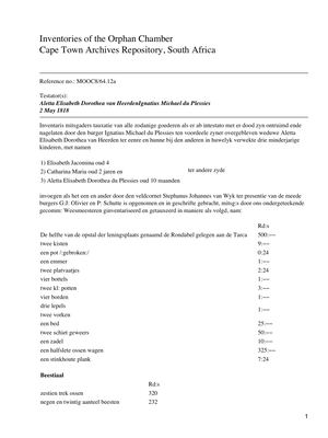 Skandering van Boedelinventaris, akte MOOC8/64.12a, 2 Mei 1818