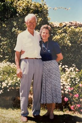 Gert Annis “Tokkie” Oosthuizen Marincowitz (1919-2003) and Maria Magritha “Ria” van Rensburg (1928-2019) in a...
